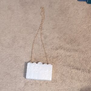 Agua Bendita Cream Shoulder Clutch with Gold Zipper Pull